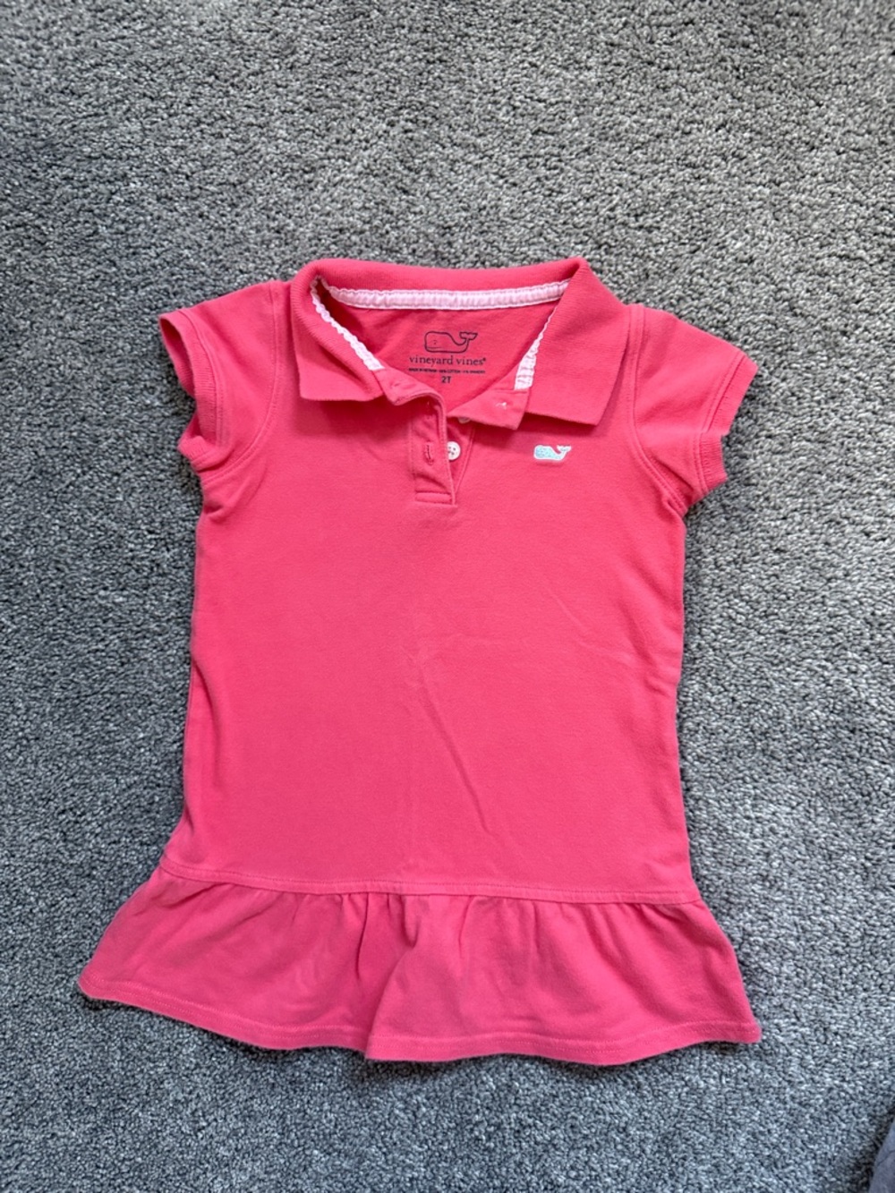 Vineyard Vines Girls Coral Pink Polo Peplum Top
